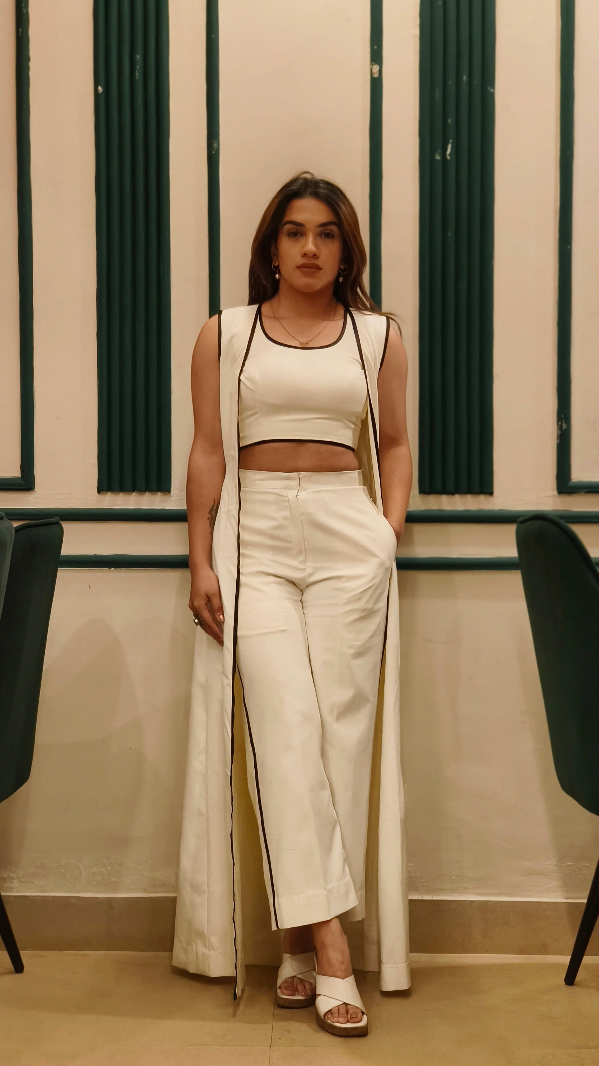 Ivory Noir Co-Ord Set with Longline Overlay