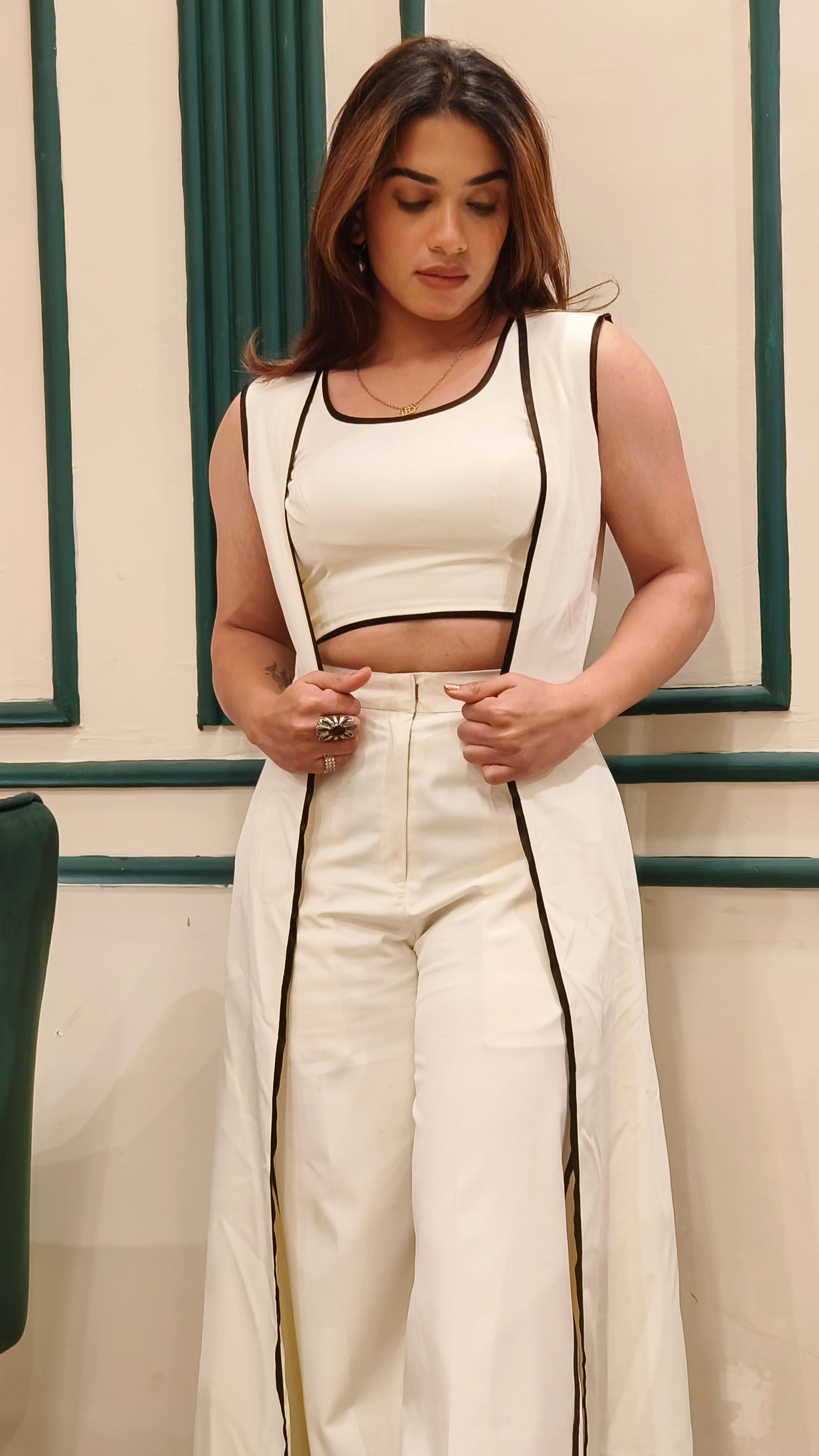 Ivory Noir Co-Ord Set with Longline Overlay