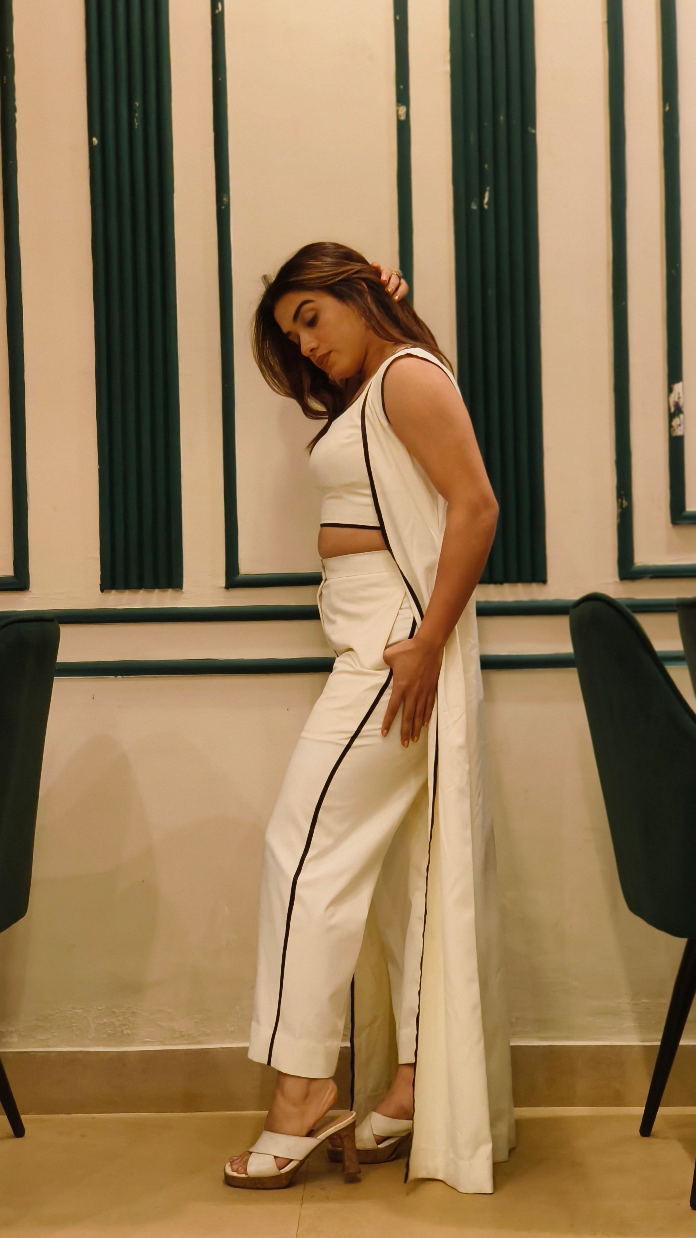 Ivory Noir Co-Ord Set with Longline Overlay