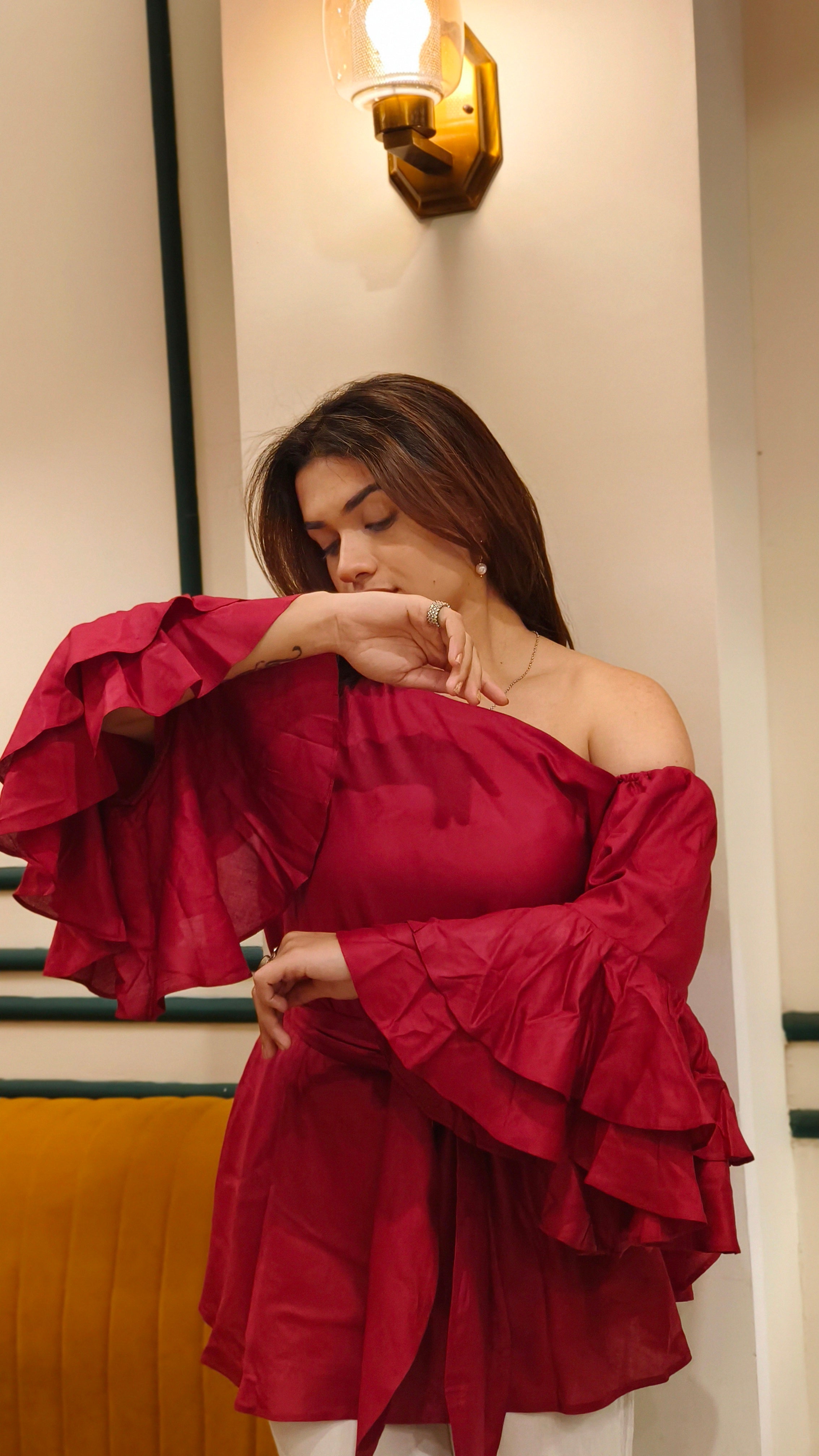 Scarlet Muse One-Shoulder Ruffle Top