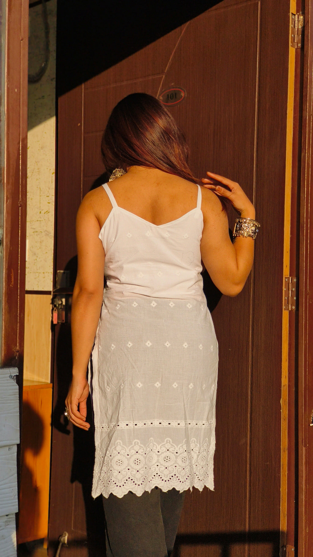 Ivory Angrakha Lace Hem Long Kurti