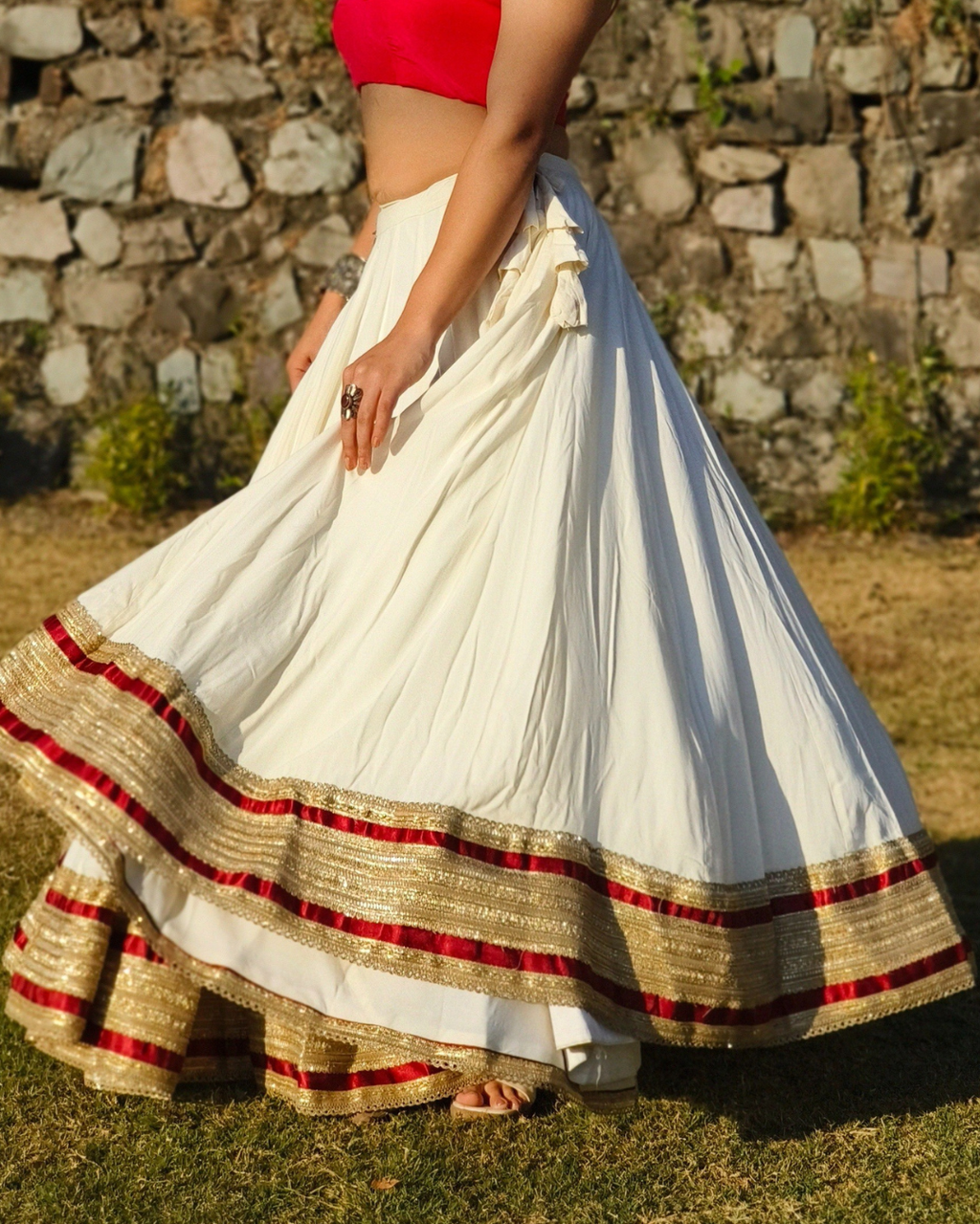 Ivory Gota Border Flared Lehenga Skirt