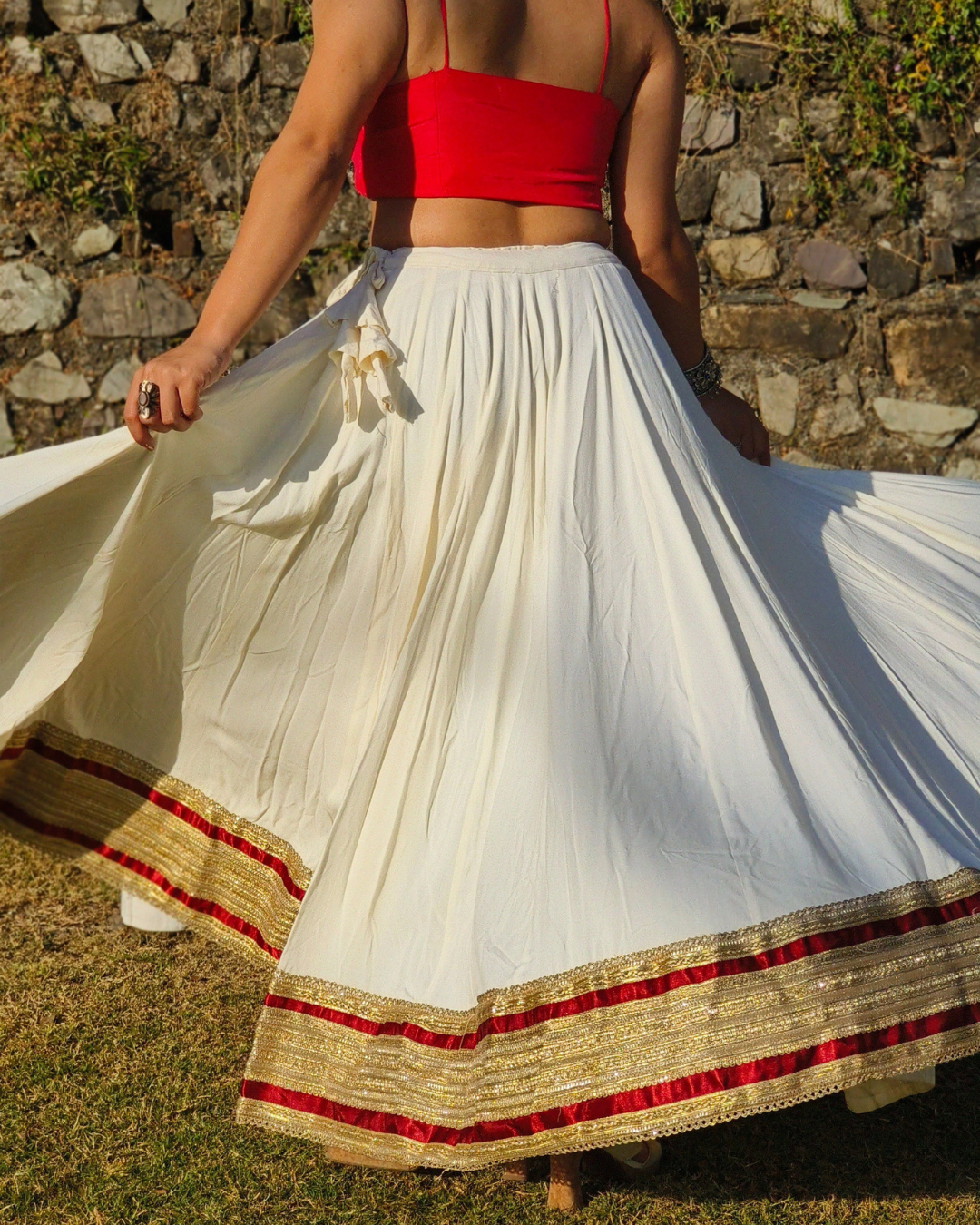 Ivory Gota Border Flared Lehenga Skirt